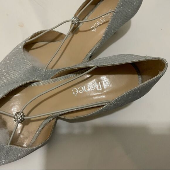New J Renee Women's Veeva Pointed Toe Pumps Size 8 M Silver Glitter Fabric - Picture 3 of 8